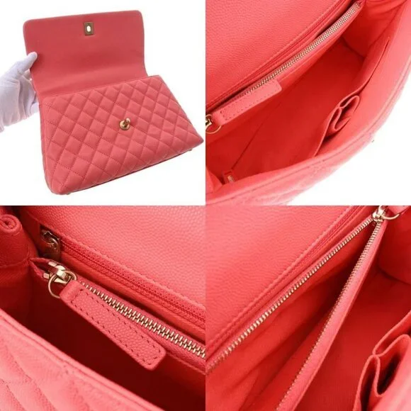 CHANEL Caviar Quilted Coco Chain Handle Flap Bag Pink Purse - Picture 8 of 12